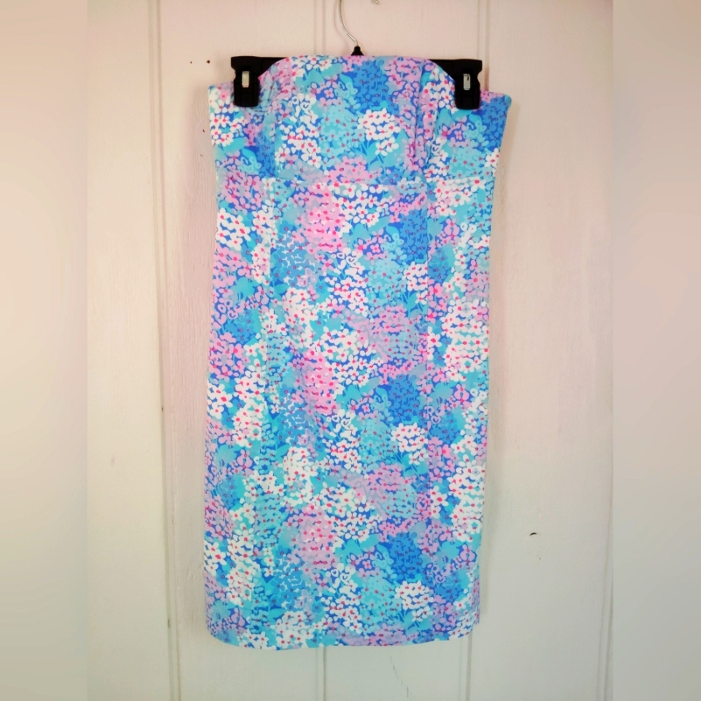 Lilly Pulitzer vintage Strapless Light Blue Floral Sheath Dress Women’s - Picture 2 of 9
